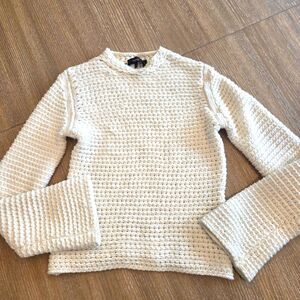 Theory Mesh Fine Chainette Knit Sweater Cream Size S